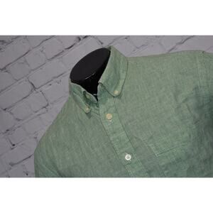 Orvis Country Dress Shirt Mens Size Large Classic LINEN Hawaiian Green Plaids